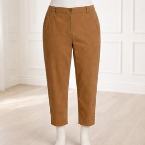 Eileen Fisher Pants Large Organic Cotton Straight Ankle Rust Brown Career Preppy